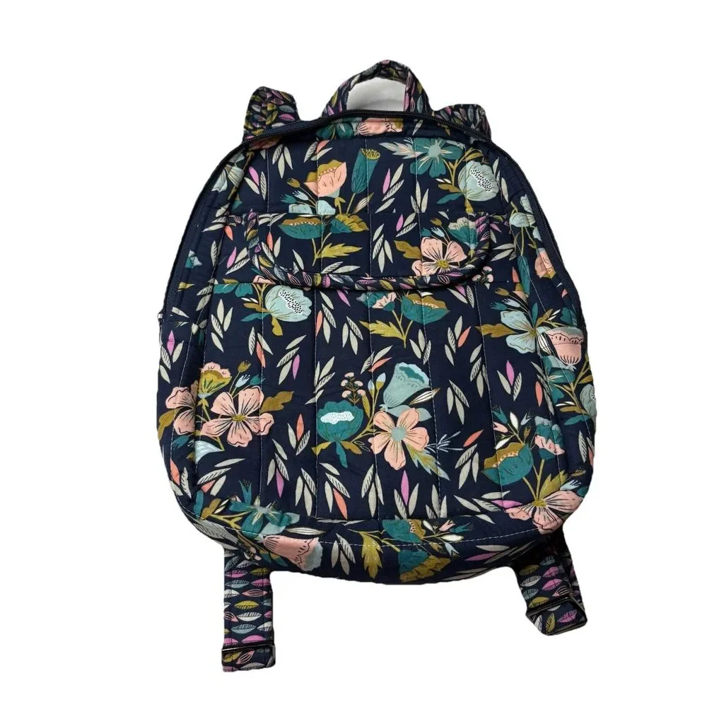 by A Quilted Backpack Adjustable Straps Blues Pink Floral With Side Pockets